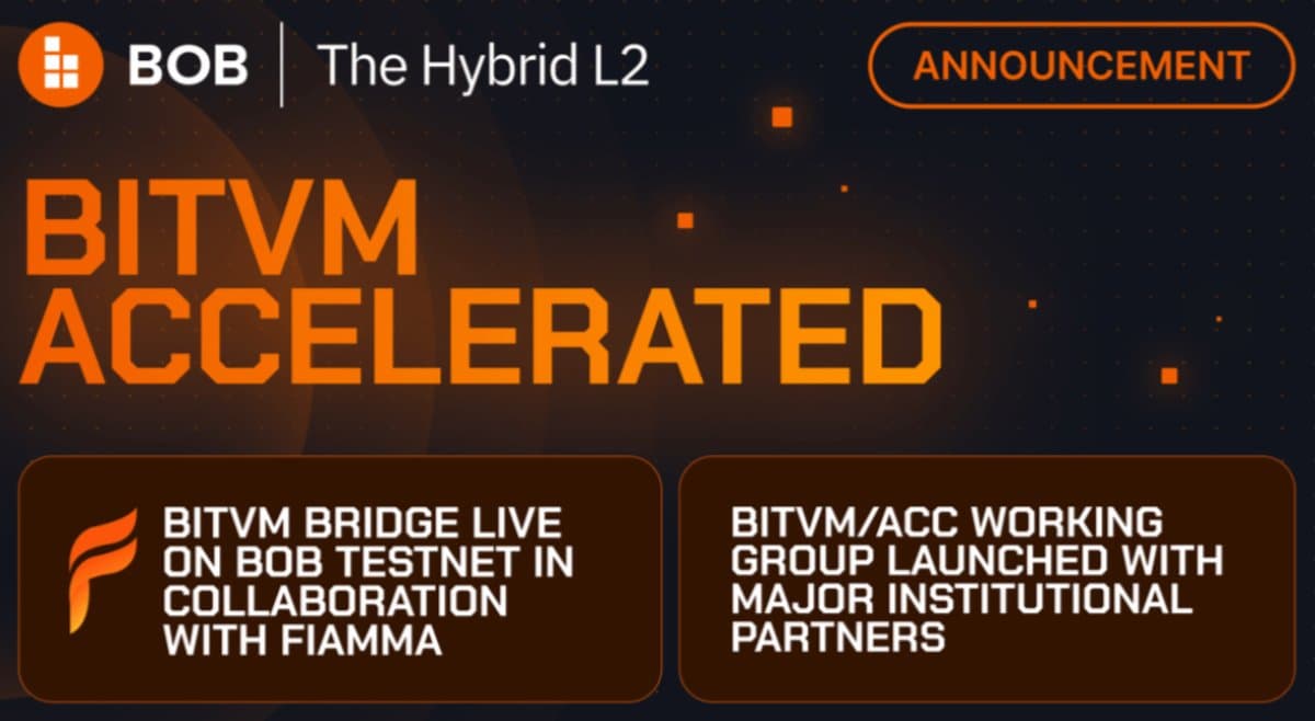 BOB 在公共测试网正式推出 BitVM 桥,并宣布与 ZeroSync、Babylon 等机构共同成立 BitVM 加速器