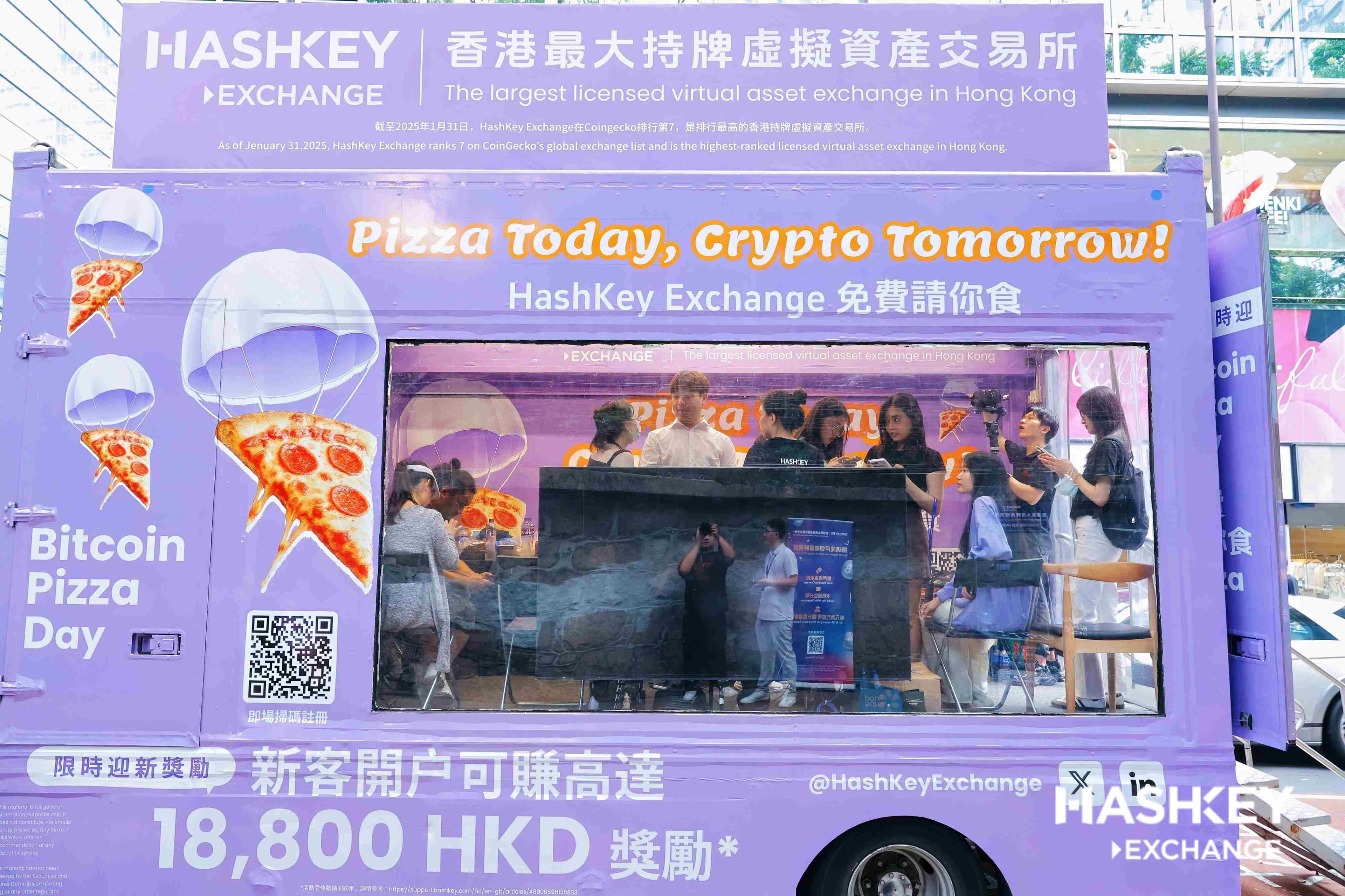 HashKey Exchange举办"比特币披萨日"庆祝活动,免费披萨车亮相香港街头